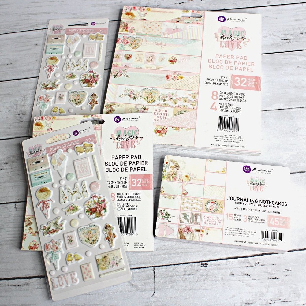 2 LOTS Prima Scrapbook Cardstock Paper 8x8 6x6 Journaling Cards Magic Love